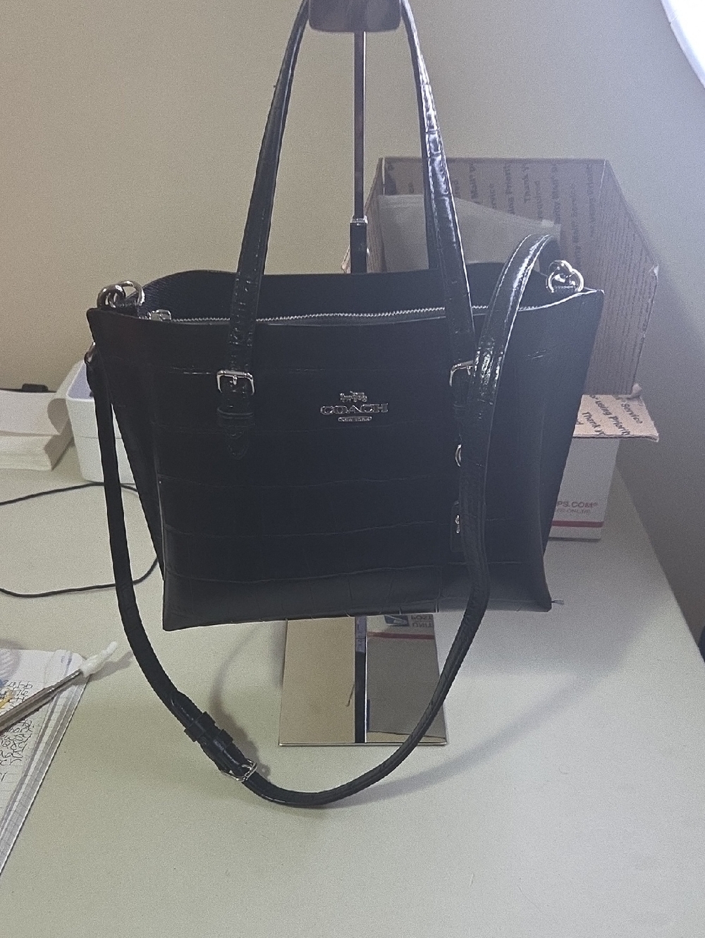 Coach Mollie 25 Black Leather Shoulder Tote with Detachable Strap